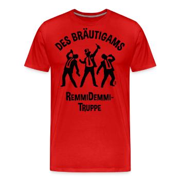 Des Bräutigams Remmidemmi-Truppe (JGA Bier Team B) - Männer Premium Bio T-Shirt - Rot - Vorne - Damien (186cm)