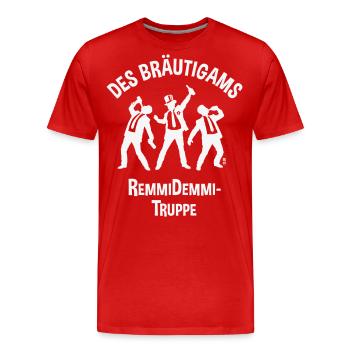 Des Bräutigams Remmidemmi-Truppe (JGA Bier Team W) - Männer Premium Bio T-Shirt - Rot - Vorne - Damien (186cm)