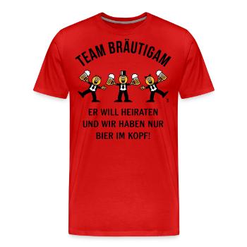 Team Bräutigam (Karikatur / Bier Im Kopf / 3C / B) - Männer Premium Bio T-Shirt - Rot - Vorne - Damien (186cm)