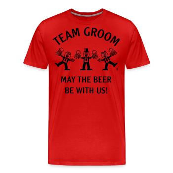 Team Groom (Caricature / Bière avec nous / 1C) - T-shirt bio Premium Homme - rouge - Devant - Damien (186cm)