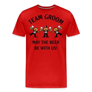 Team Groom (Karikatur / Bier mit uns / 3C / B) - Männer Premium Bio T-Shirt - Rot - Vorne - Damien (186cm)
