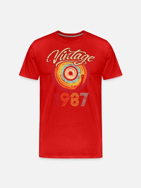 1987 Verjaardag Vinyl Vintage - Mannen premium biologisch T-shirt - rood