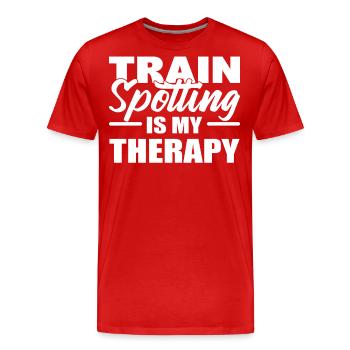 Train Spotting Is My Therapy Trainspotter - Men's Premium Organic T-Shirt - red - Front - Damien (186cm)