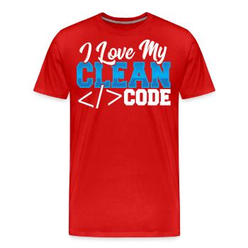 Programmierung Ich liebe meinen sauberen Code - Männer Premium Bio T-Shirt - Rot - Vorne - Damien (186cm)