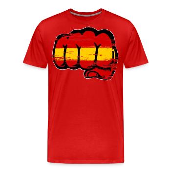Spain Flag Hand Fist Used - Men's Premium Organic T-Shirt - red - Front - Damien (186cm)