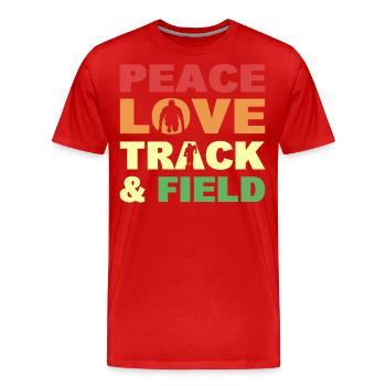 Paix Amour Athlétisme Athlétisme - T-shirt bio Premium Homme - rouge - Devant - Damien (186cm)