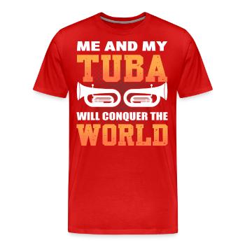 Moi et mon tuba allons conquérir le joueur de tuba mondial - T-shirt bio Premium Homme - rouge - Devant - Damien (186cm)
