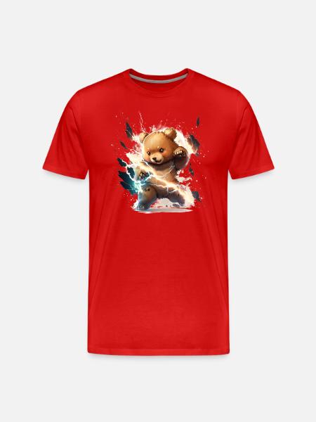 Blitzschlag-Teddy - Männer Premium Bio T-Shirt - Rot
