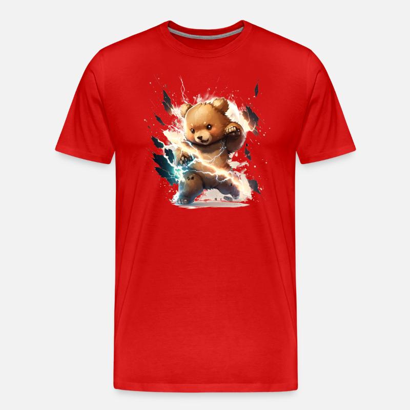 Blitzschlag-Teddy - Männer Premium Bio T-Shirt - Rot