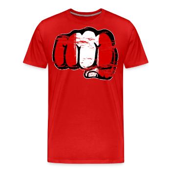 Pérou drapeau poing à la main utilisé - T-shirt bio Premium Homme - rouge - Devant - Damien (186cm)