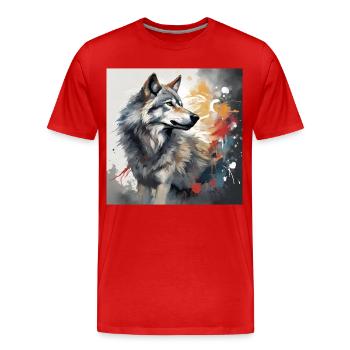 Painted Wolf Animal Picture - Wolf T-Shirt Artful - Men's Premium Organic T-Shirt - red - Front - Damien (186cm)