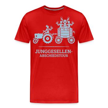 Junggesellen-Abschiedstour Trecker Bierfass JGA W - Männer Premium Bio T-Shirt - Rot - Vorne - Damien (186cm)
