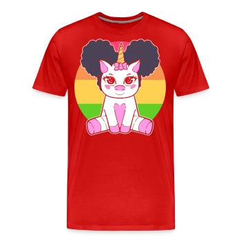 Black Girl Cute Unicorn Afro Hair Puffs Women - Men's Premium Organic T-Shirt - red - Front - Damien (186cm)