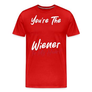 Hearts Long Dog Wiener Dog - Men's Premium Organic T-Shirt - red - Front - Damien (186cm)
