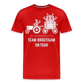 Team Bräutigam On Tour (Trecker Bierfass JGA / W) - Männer Premium Bio T-Shirt - Rot - Vorne - Damien (186cm)
