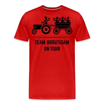 Team Bräutigam On Tour Mit Trecker (JGA / Black) - Männer Premium Bio T-Shirt - Rot - Vorne - Damien (186cm)