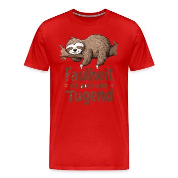 Faulheit ist auch eine Tugend, Lustiges Faultier - Männer Premium Bio T-Shirt - Rot - Vorne - Damien (186cm)