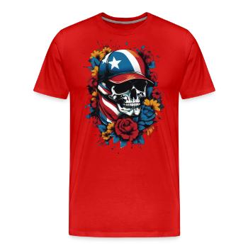 Patriotischer Totenkopf mit Blumendesign - Männer Premium Bio T-Shirt - Rot - Vorne - Damien (186cm)
