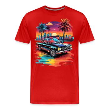 Retro Car Cruiser bei Sonnenuntergang - Männer Premium Bio T-Shirt - Rot - Vorne - Damien (186cm)