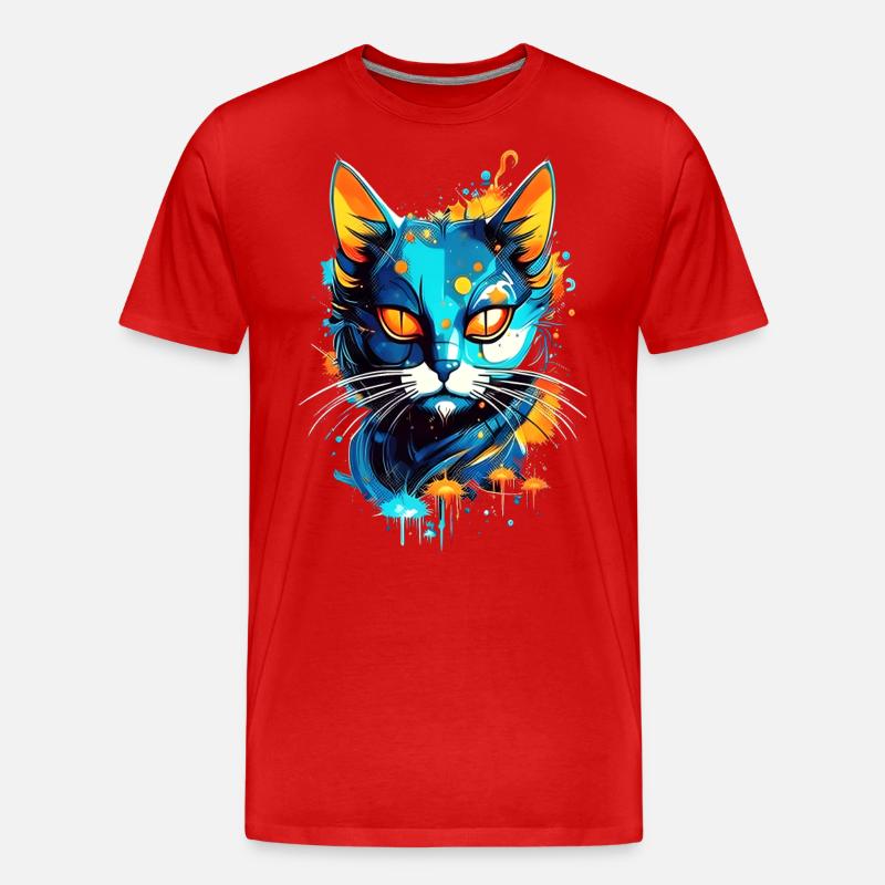 Bunte kosmische Katze - Männer Premium Bio T-Shirt - Rot