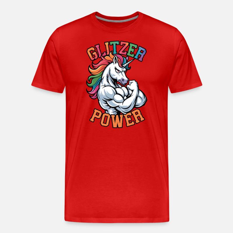 Glitzer Power Einhorn - Männer Premium Bio T-Shirt - Rot