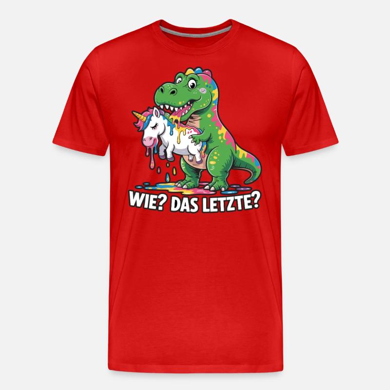 Wie? Das Letzte? T-rex mit Einhorndesing - Männer Premium Bio T-Shirt - Rot