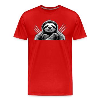 Superhero Faultier - Männer Premium Bio T-Shirt - Rot - Vorne - Damien (186cm)
