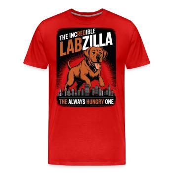 Labzilla – Foxred Labrador in Monster Mode - Men's Premium Organic T-Shirt - red - Front - Damien (186cm)