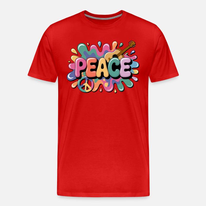 PEACE – Psychédélique - T-shirt bio Premium Homme - rouge