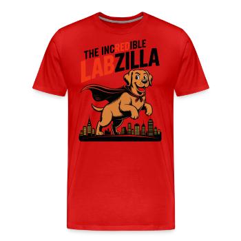 Labzilla – Foxred Labrador in Monster Mode - Men's Premium Organic T-Shirt - red - Front - Damien (186cm)