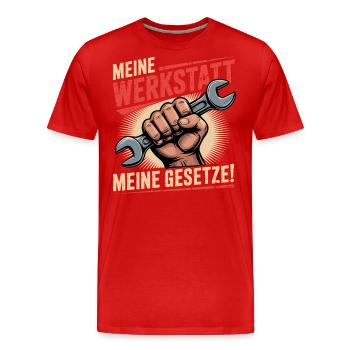 Meine Werkstatt Meine Gesetze - Männer Premium Bio T-Shirt - Rot - Vorne - Damien (186cm)