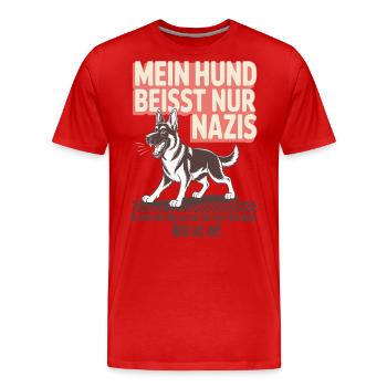 Mein Schaeferhund beisst nur Nazis - Männer Premium Bio T-Shirt - Rot - Vorne - Damien (186cm)