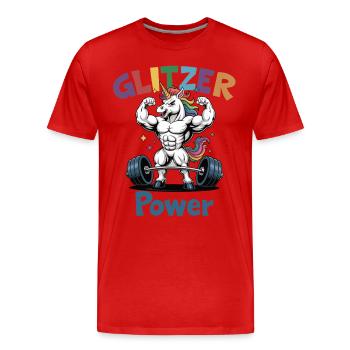 Puissance des paillettes . Licorne musculaire - T-shirt bio Premium Homme - rouge - Devant - Damien (186cm)