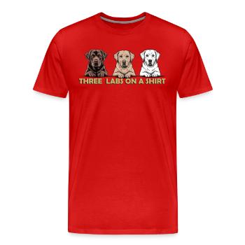 Trois labos sur une chemise – Trio de labradors retrievers - T-shirt bio Premium Homme - rouge - Devant - Damien (186cm)