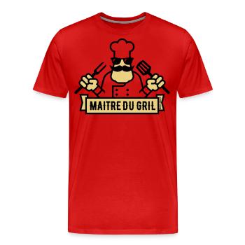 Maître Du Gril (Griller / Barbecue / BBQ / 2C) - T-shirt bio Premium Homme - rouge - Devant - Damien (186cm)