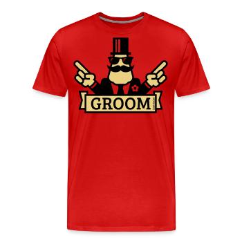 Pointing Groom (Stag Night / Bachelor Party / 2C) - Men's Premium Organic T-Shirt - red - Front - Damien (186cm)