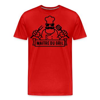 Maître Du Gril (Griller / Barbecue / BBQ / 1C) - T-shirt bio Premium Homme - rouge - Devant - Damien (186cm)