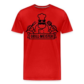 Grillmeister (Grillen / Barbecue / BBQ / 1C) - Männer Premium Bio T-Shirt - Rot - Vorne - Damien (186cm)