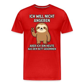 Ich will nicht angeben, bin wach – Faultier - Männer Premium Bio T-Shirt - Rot - Vorne - Damien (186cm)