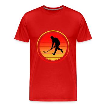 Floorball Unihockey FLOORBALLsaison Floorballspiel - Männer Premium Bio T-Shirt - Rot - Vorne - Damien (186cm)