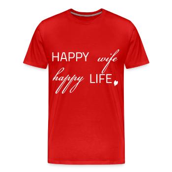 Femme heureuse, vie heureuse - T-shirt bio Premium Homme - rouge - Devant - Damien (186cm)
