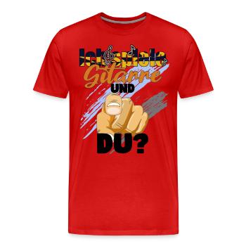 Gitarre Gitarrenspieler Spruch mit Musiknoten - Männer Premium Bio T-Shirt - Rot - Vorne - Damien (186cm)