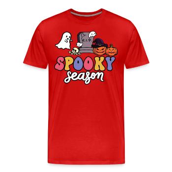 Gespenstische Jahreszeit Gruselige Kürbisse - Männer Premium Bio T-Shirt - Rot - Vorne - Damien (186cm)