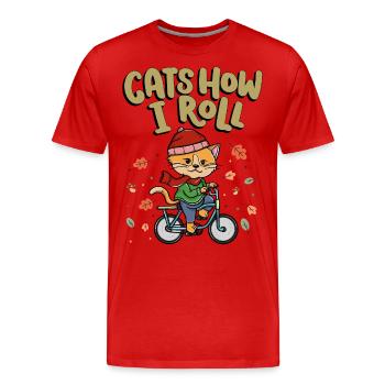 Chats Comment je roule Cyclisme Cyclisme - T-shirt bio Premium Homme - rouge - Devant - Damien (186cm)