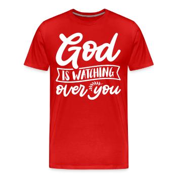 Dieu veille sur toi Jésus religieusement chrétien - T-shirt bio Premium Homme - rouge - Devant - Damien (186cm)