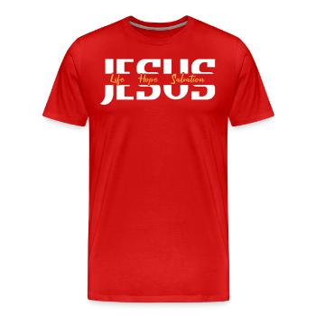 Jesus Life Hope Salvation Christian - Men's Premium Organic T-Shirt - red - Front - Damien (186cm)