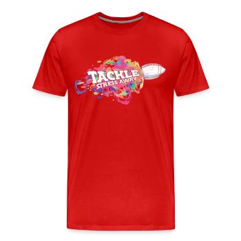 S’attaquer au stress Away Sports Sensibilisation au stress - T-shirt bio Premium Homme - rouge - Devant - Damien (186cm)