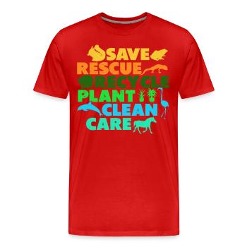 Sparen Retten Recyceln Pflanzen Reinigen Pflegen - Männer Premium Bio T-Shirt - Rot - Vorne - Damien (186cm)