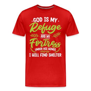 Gott Ist Meine Zuflucht Und Meine Festung - Männer Premium Bio T-Shirt - Rot - Vorne - Damien (186cm)
