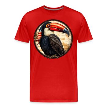 Tukan mit Amerika Flagge - Männer Premium Bio T-Shirt - Rot - Vorne - Damien (186cm)